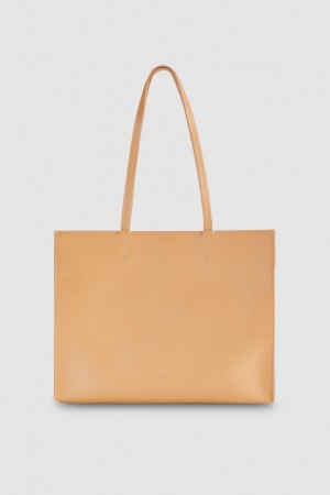 Patrizia Pepe Hammered Leather Shopping Bag Beige | GAS287346