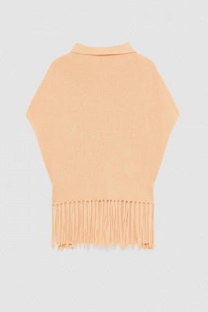 Patrizia Pepe Organic Wool Fringed Poncho Beige | UYT501346