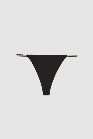 Patrizia Pepe Rhinestone-decorated Jersey Thong Zwart | NKU356947