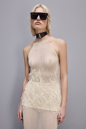 Patrizia Pepe Sleeveless Top With Feather And Pearl Embroidery Wit | IAV530986