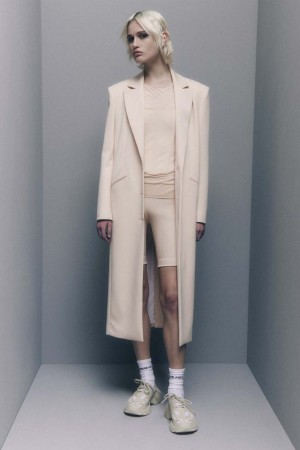 Patrizia Pepe Stretch Viscose Long Coat Beige | DXC581346