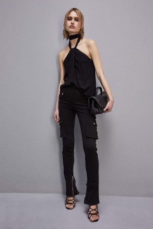 Patrizia Pepe Top Shirt In Certified Viscose With Knot Neckline Zwart | KBG413829